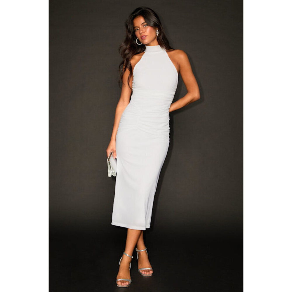 Lulus Audra White Mesh Mock Neck Bodycon Midi Dress - Size XS